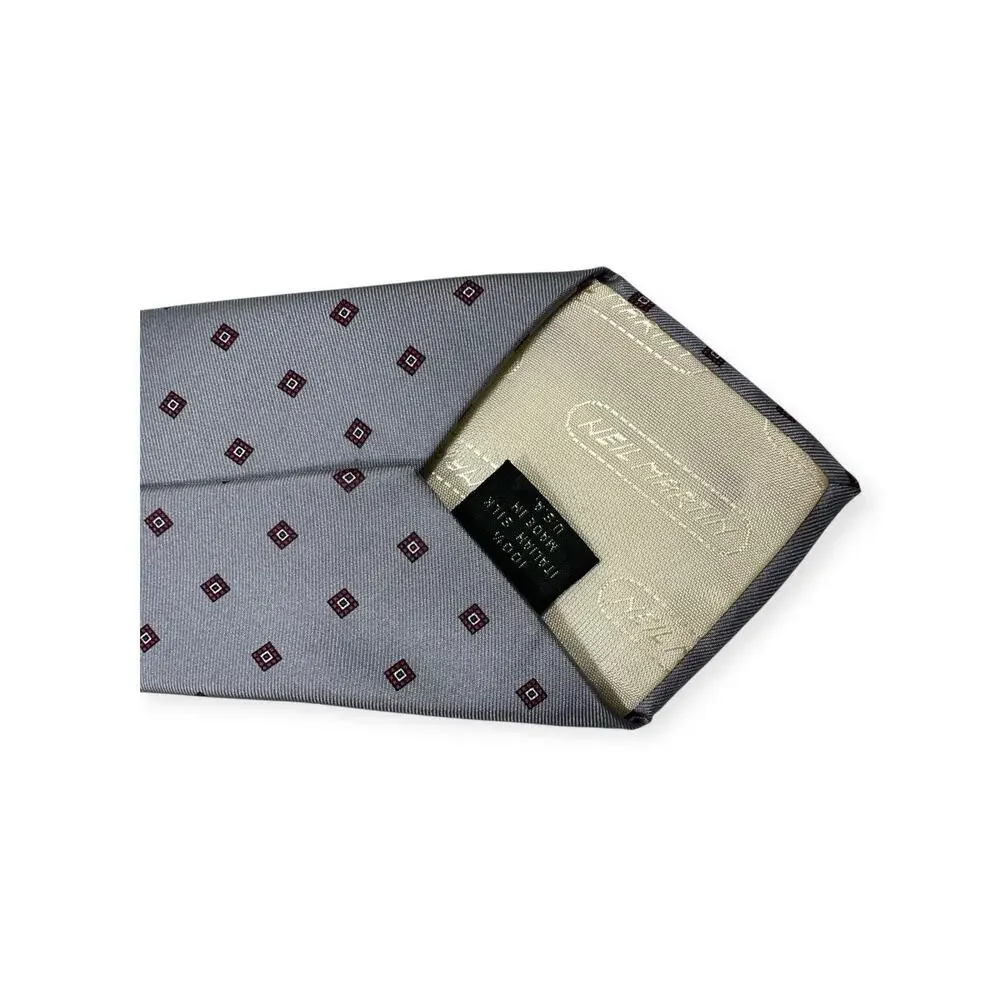 Neil Martin Tie Mens OS Silver Grey Geometric Italian‎ Silk Handmade Old Money
